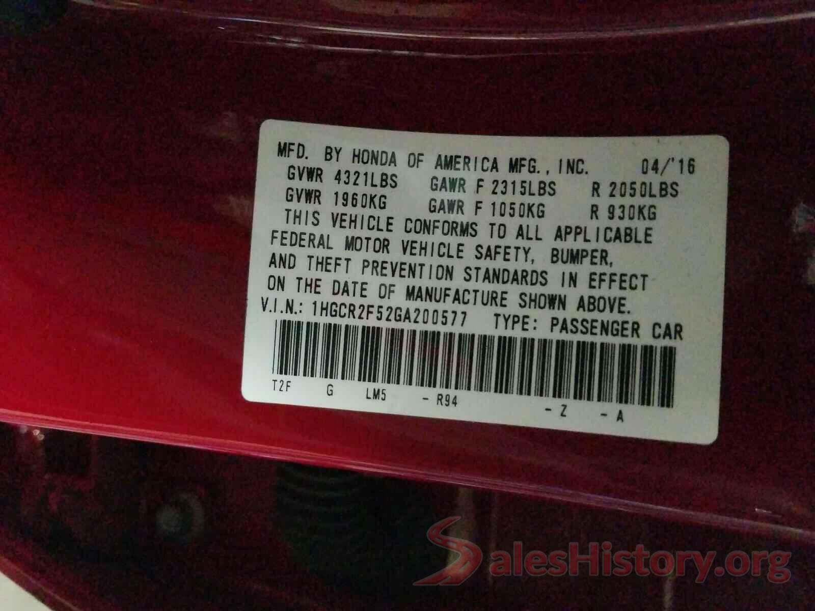 1HGCR2F52GA200577 2016 HONDA ACCORD