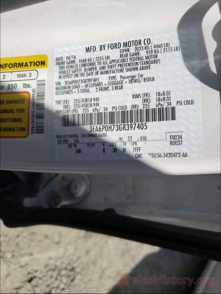 3FA6P0H73GR397405 2016 FORD FUSION