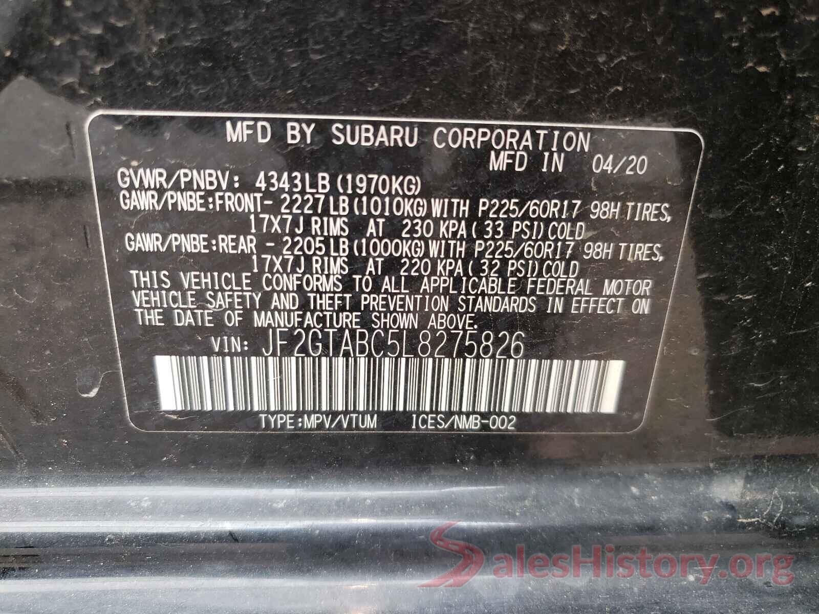 JF2GTABC5L8275826 2020 SUBARU CROSSTREK