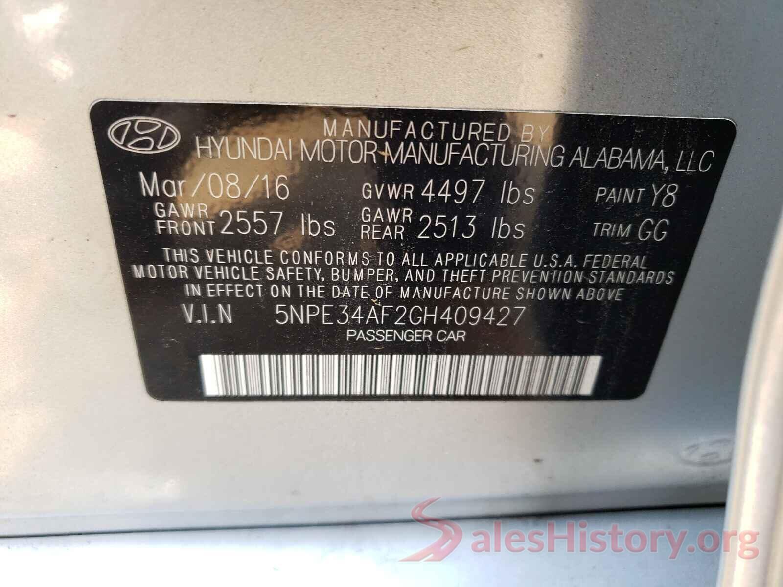 5NPE34AF2GH409427 2016 HYUNDAI SONATA