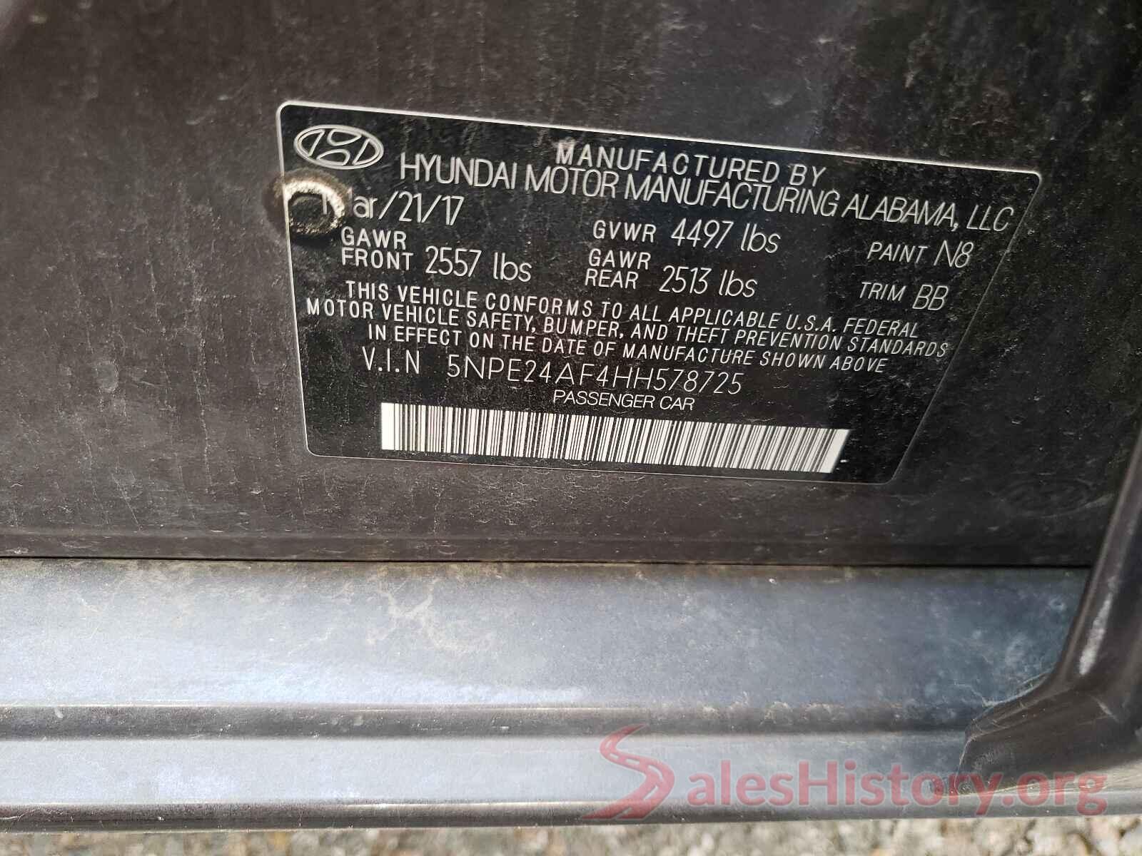 5NPE24AF4HH578725 2017 HYUNDAI SONATA