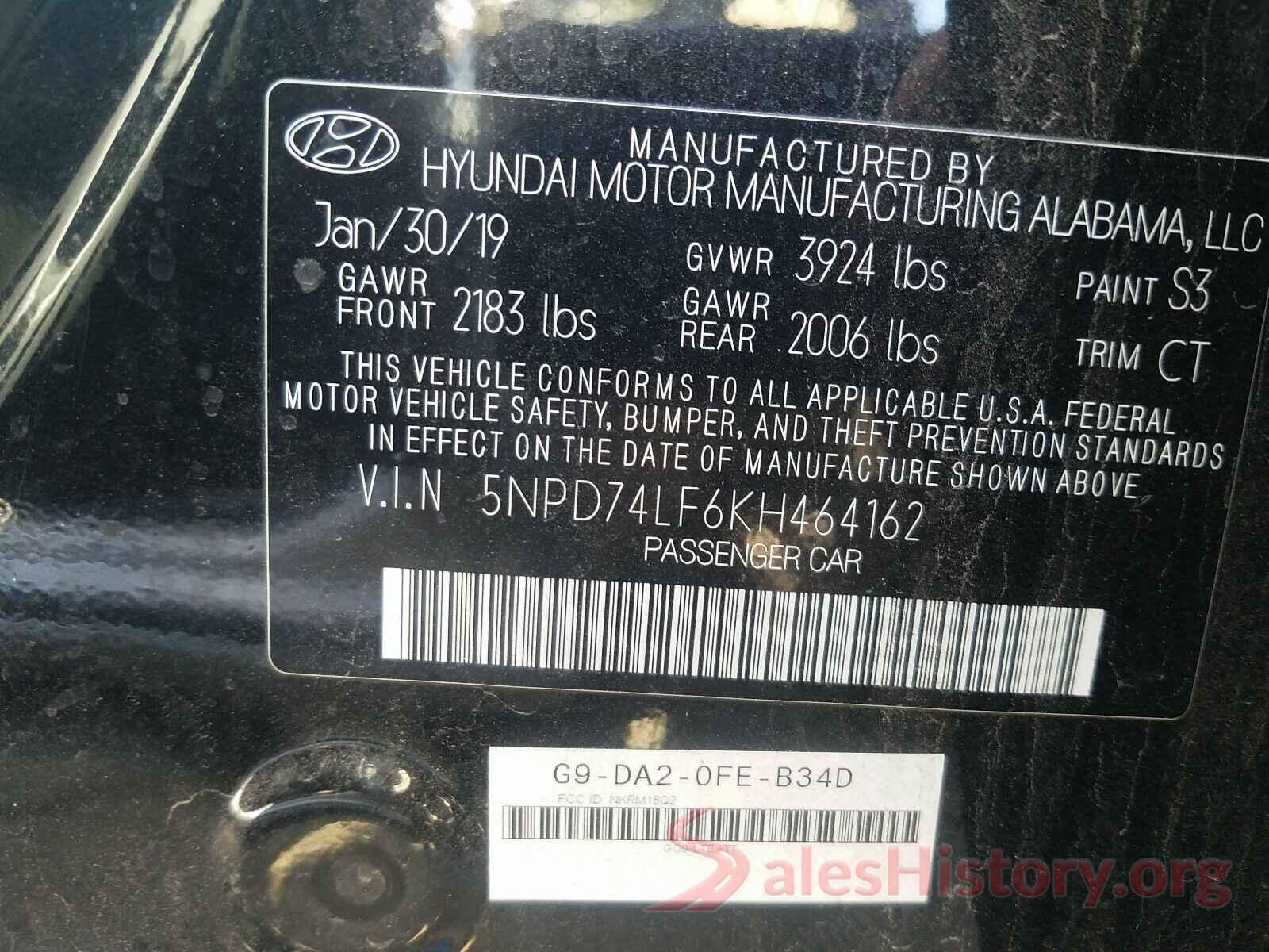 5NPD74LF6KH464162 2019 HYUNDAI ELANTRA