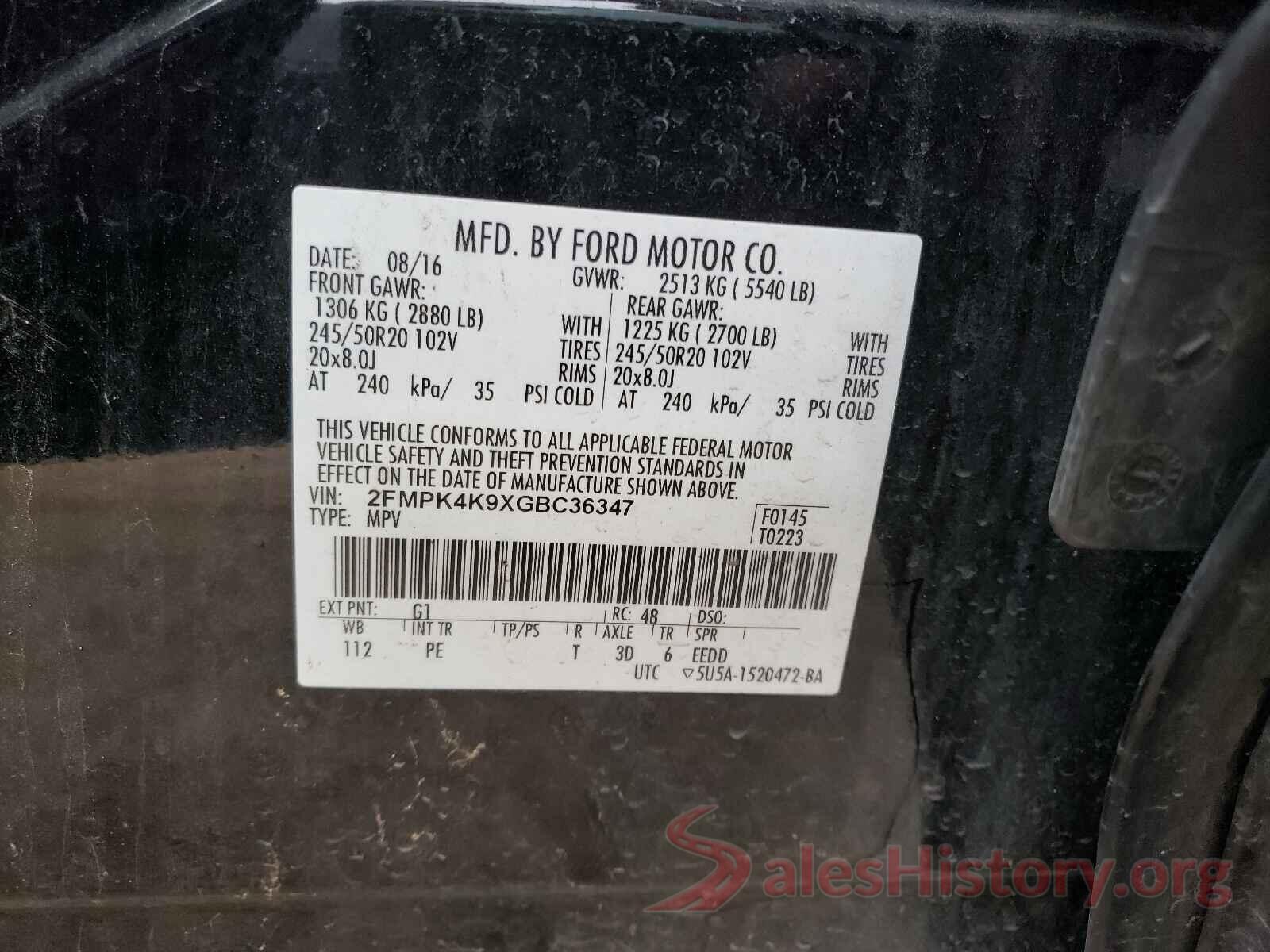 2FMPK4K9XGBC36347 2016 FORD EDGE