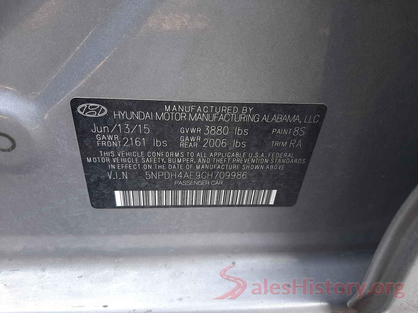 5NPDH4AE9GH709986 2016 HYUNDAI ELANTRA