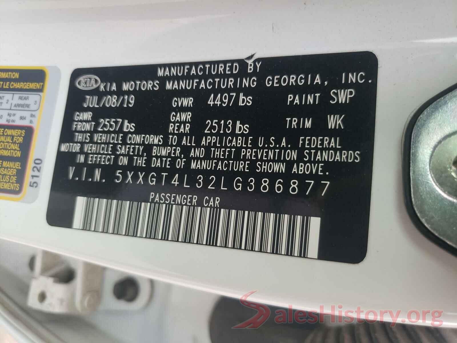 5XXGT4L32LG386877 2020 KIA OPTIMA