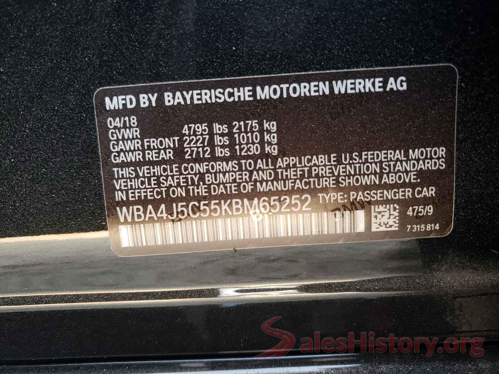 WBA4J5C55KBM65252 2019 BMW 4 SERIES