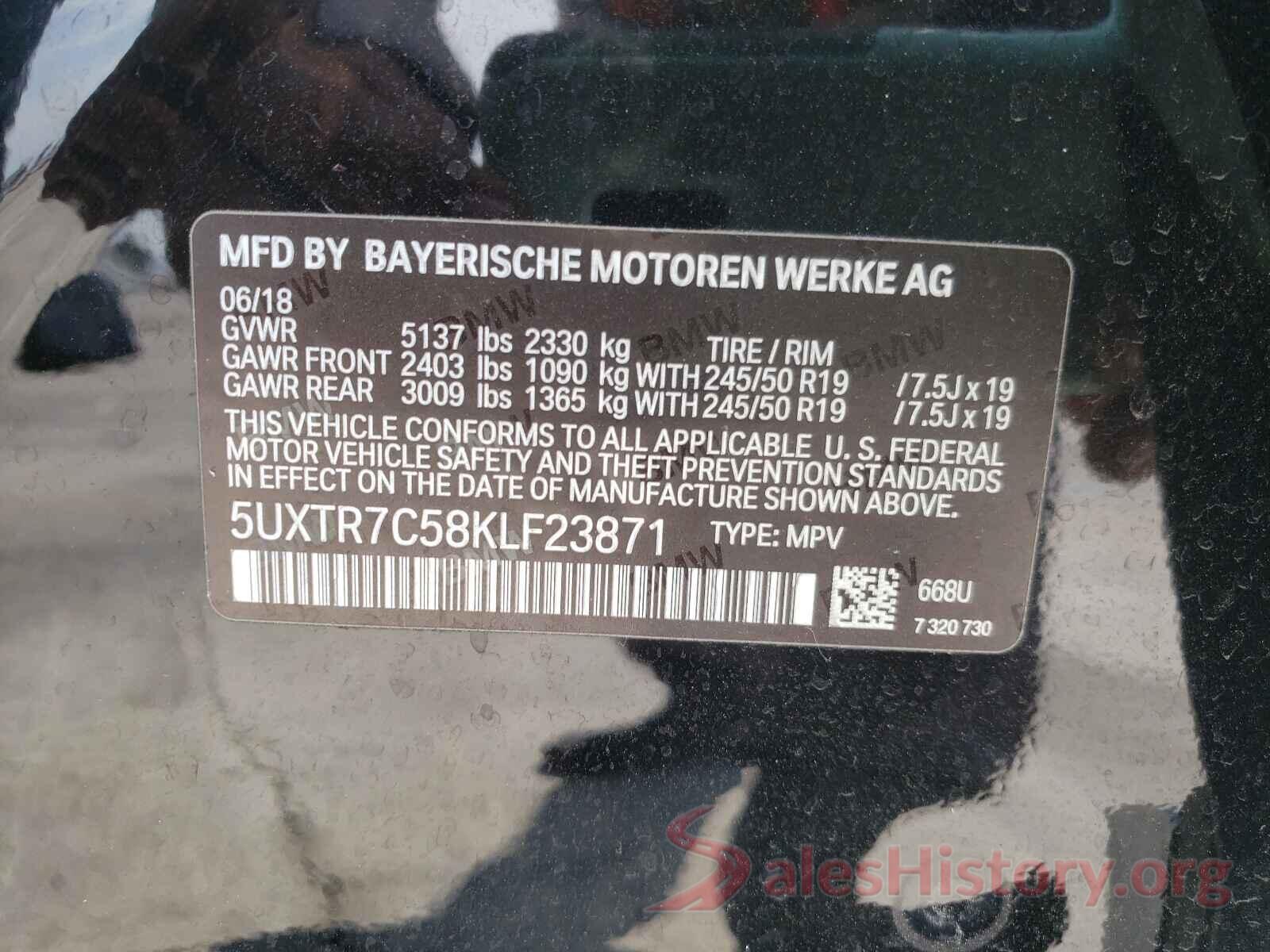 5UXTR7C58KLF23871 2019 BMW X3