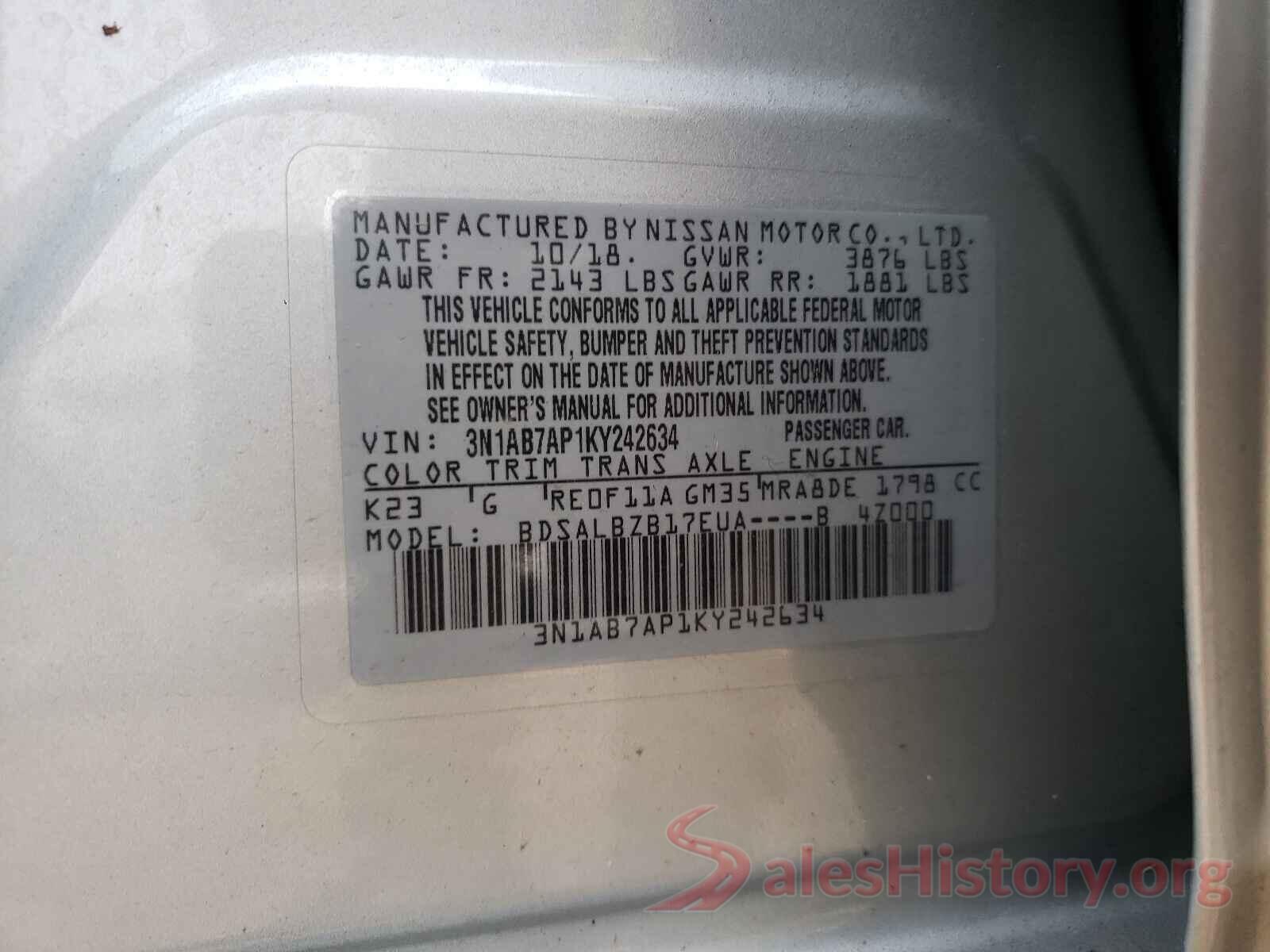 3N1AB7AP1KY242634 2019 NISSAN SENTRA