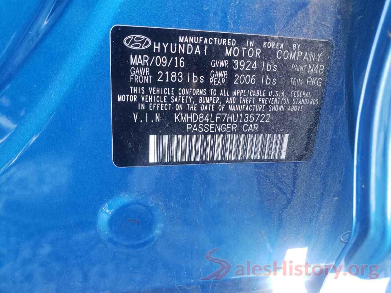 KMHD84LF7HU135722 2017 HYUNDAI ELANTRA