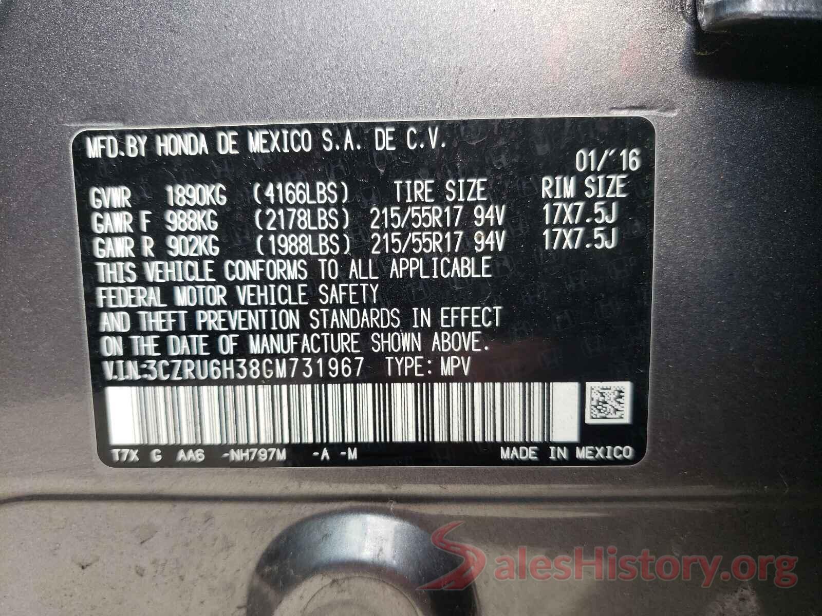 3CZRU6H38GM731967 2016 HONDA HR-V