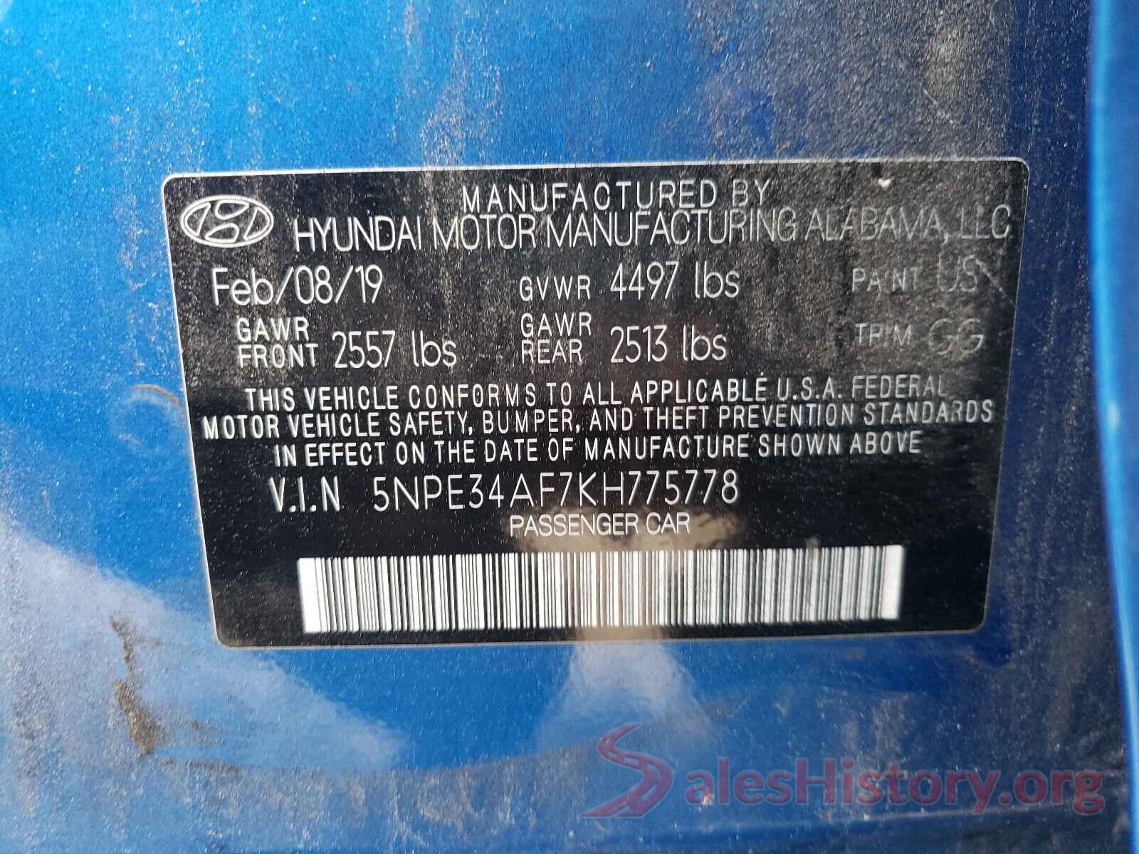 5NPE34AF7KH775778 2019 HYUNDAI SONATA