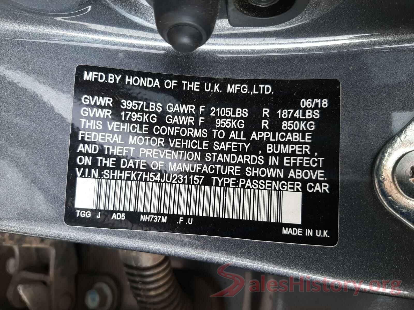 SHHFK7H54JU231157 2018 HONDA CIVIC