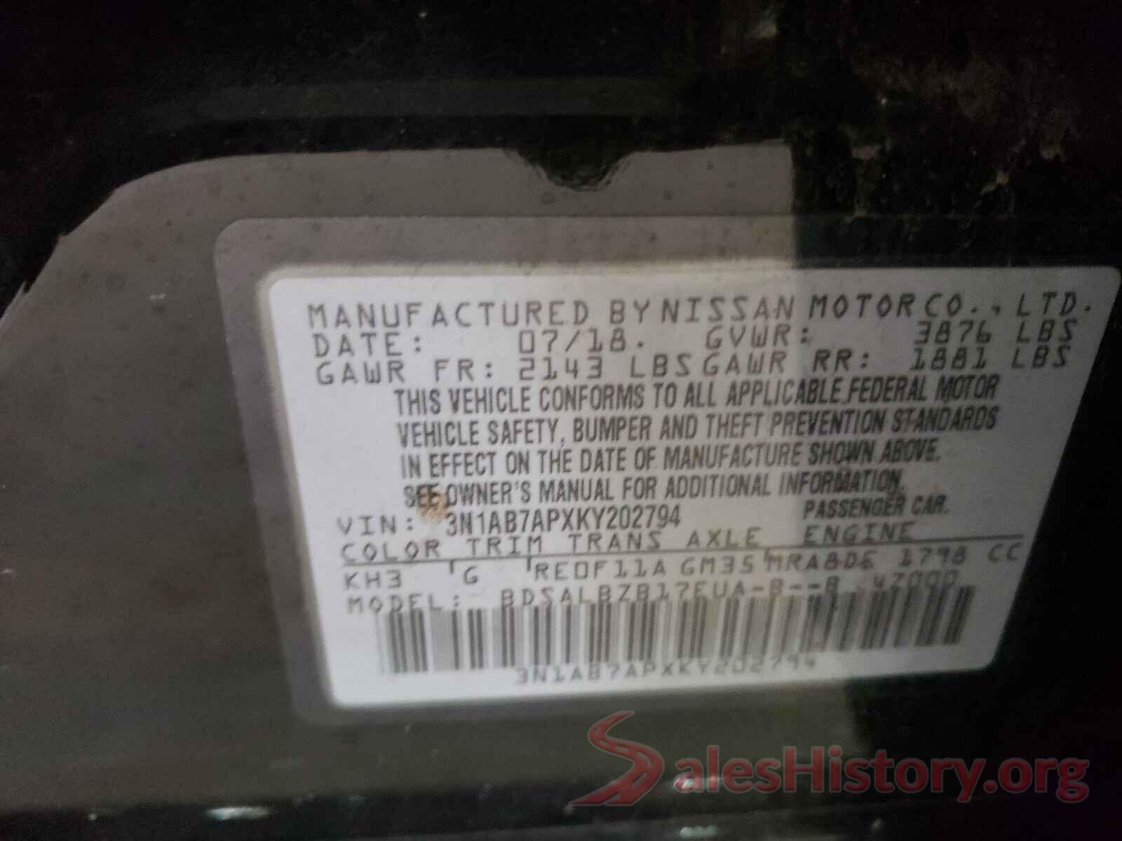 3N1AB7APXKY202794 2019 NISSAN SENTRA