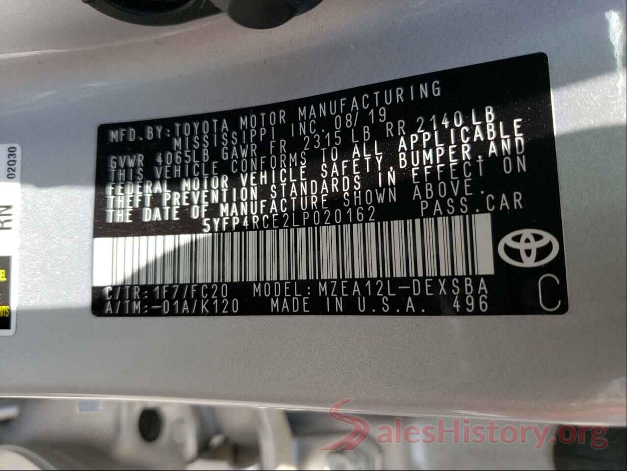 5YFP4RCE2LP020162 2020 TOYOTA COROLLA