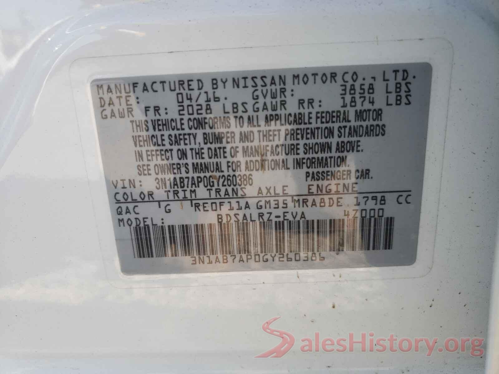 3N1AB7AP0GY260386 2016 NISSAN SENTRA