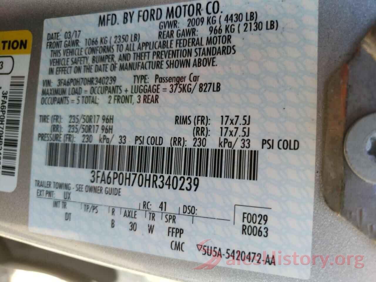 3FA6P0H70HR340239 2017 FORD FUSION