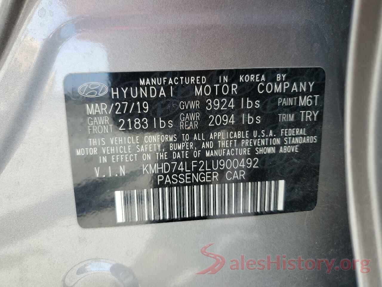 KMHD74LF2LU900492 2020 HYUNDAI ELANTRA