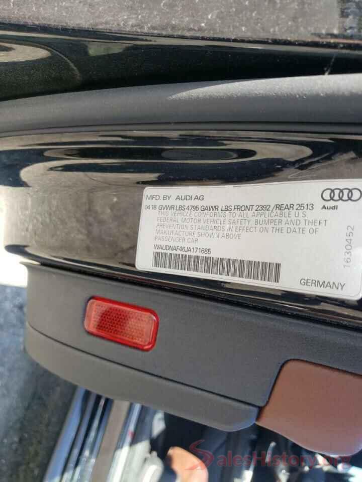 WAUDNAF46JA171685 2018 AUDI A4