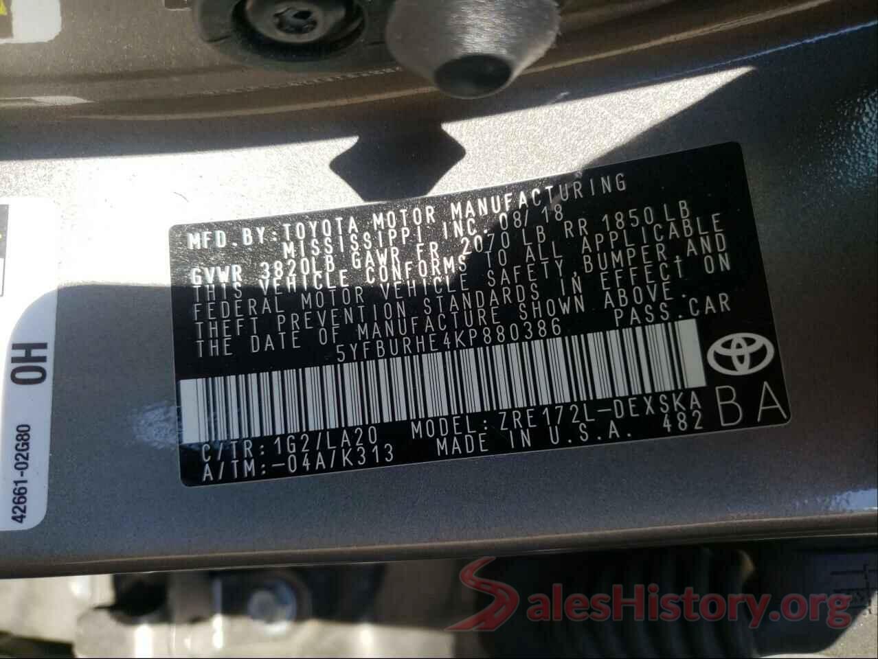 5YFBURHE4KP880386 2019 TOYOTA COROLLA