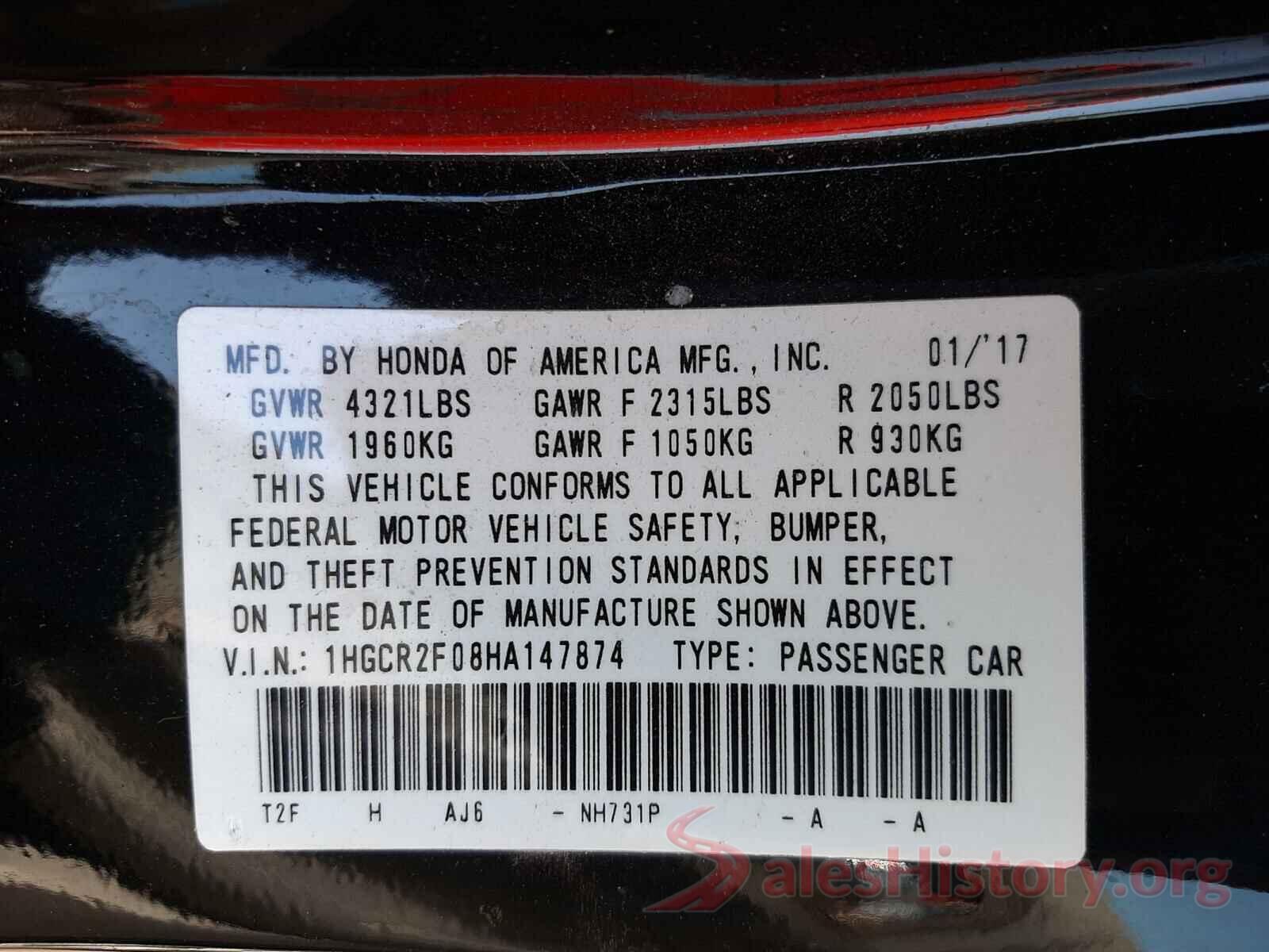 1HGCR2F08HA147874 2017 HONDA ACCORD