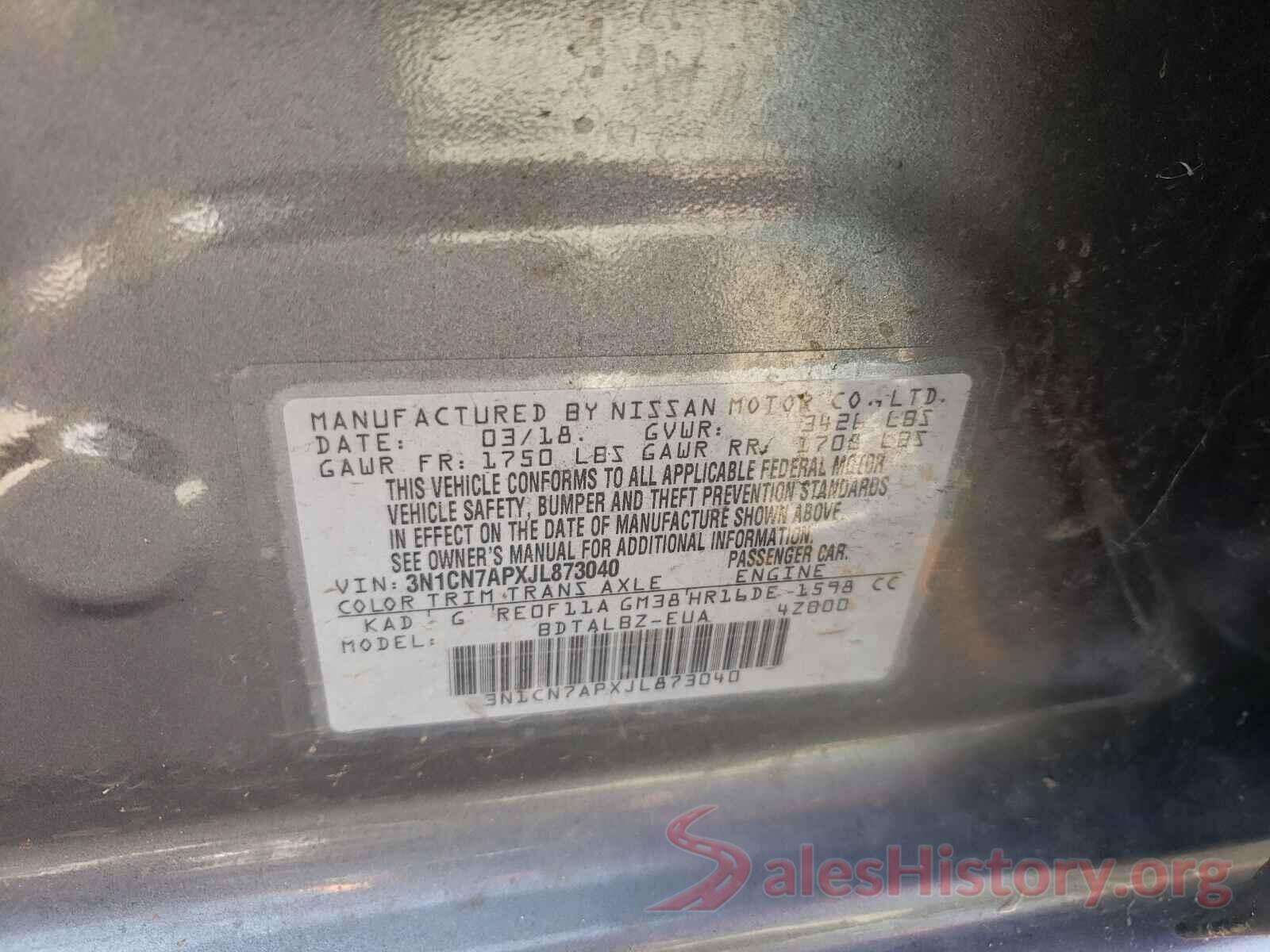 3N1CN7APXJL873040 2018 NISSAN VERSA