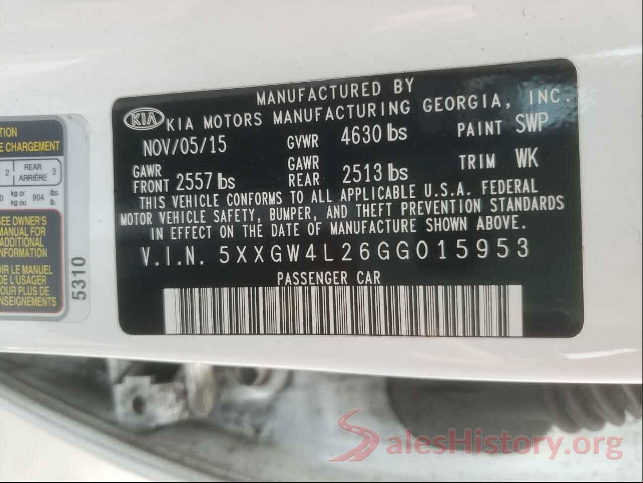 5XXGW4L26GG015953 2016 KIA OPTIMA