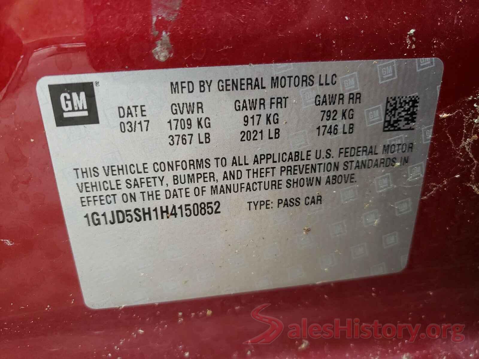 1G1JD5SH1H4150852 2017 CHEVROLET SONIC