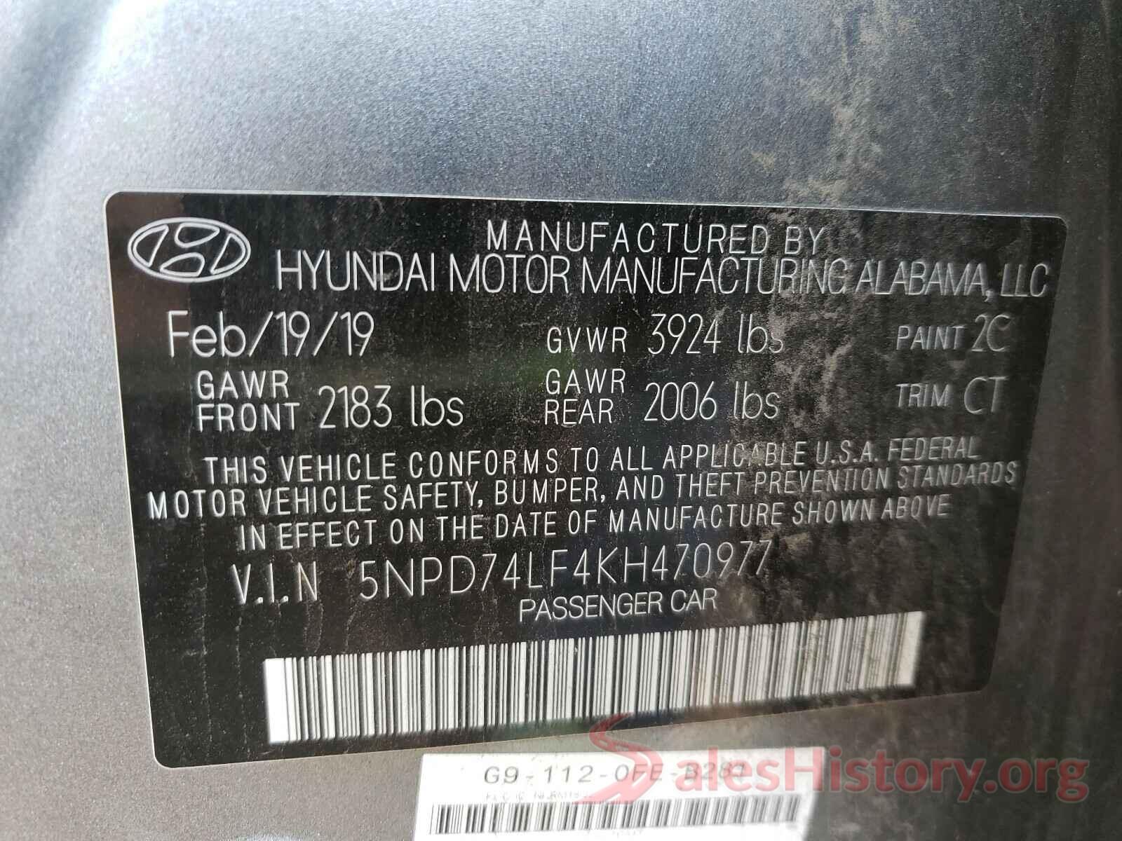 5NPD74LF4KH470977 2019 HYUNDAI ELANTRA