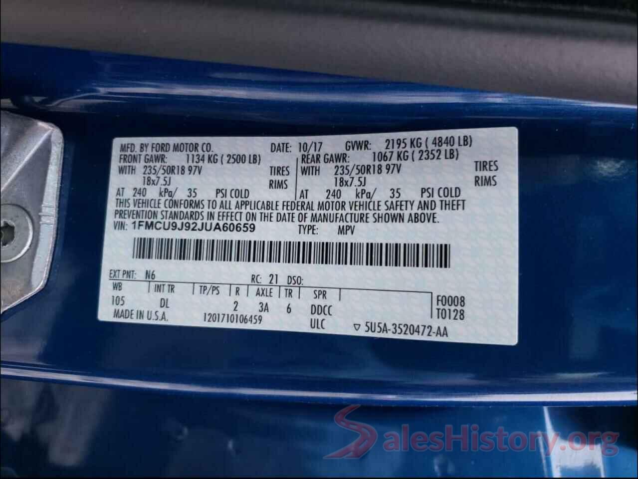 1FMCU9J92JUA60659 2018 FORD ESCAPE