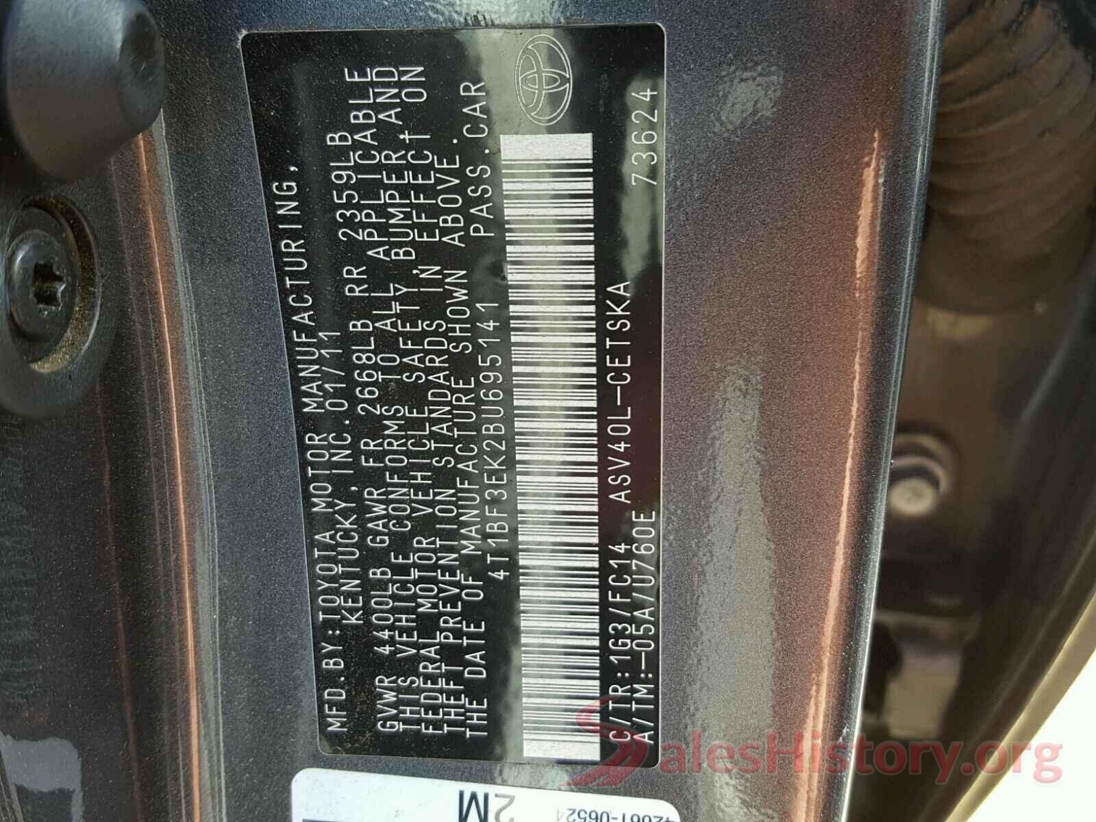 4T1BF3EK2BU695141 2011 TOYOTA CAMRY BASE