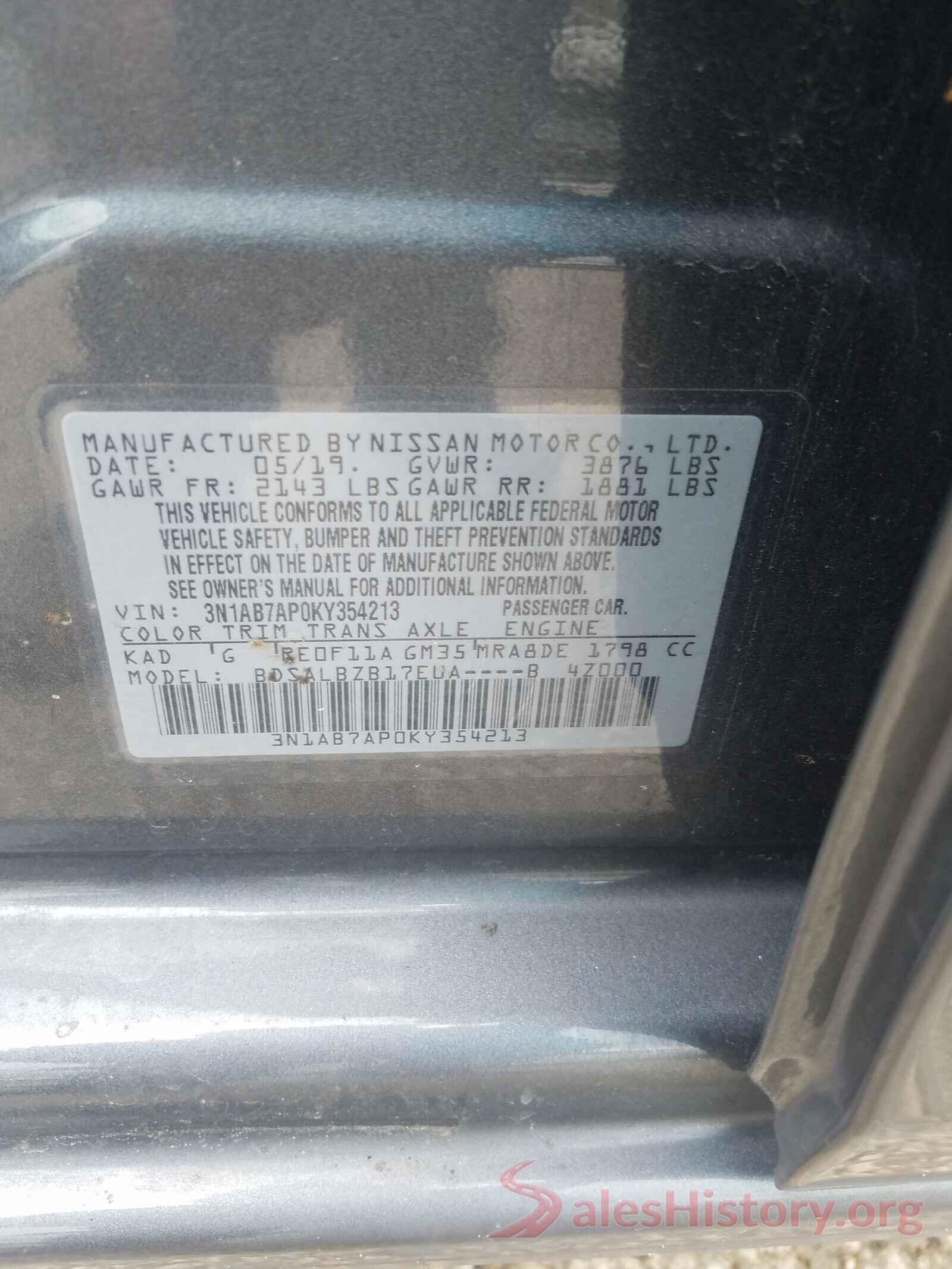 3N1AB7AP0KY354213 2019 NISSAN SENTRA