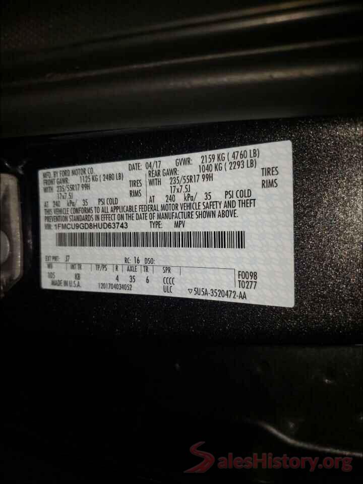 1FMCU9GD8HUD63743 2017 FORD ESCAPE