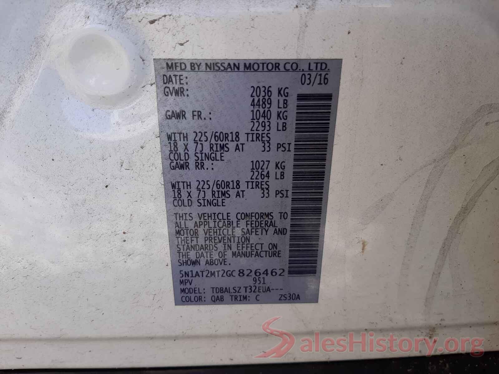 5N1AT2MT2GC826462 2016 NISSAN ROGUE