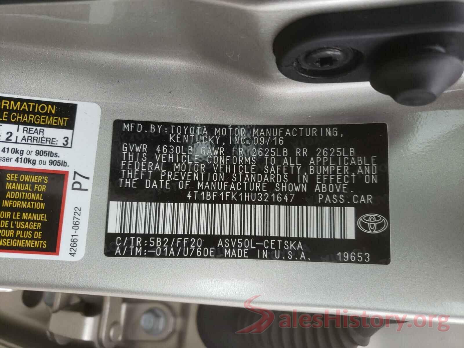 4T1BF1FK1HU321647 2017 TOYOTA CAMRY