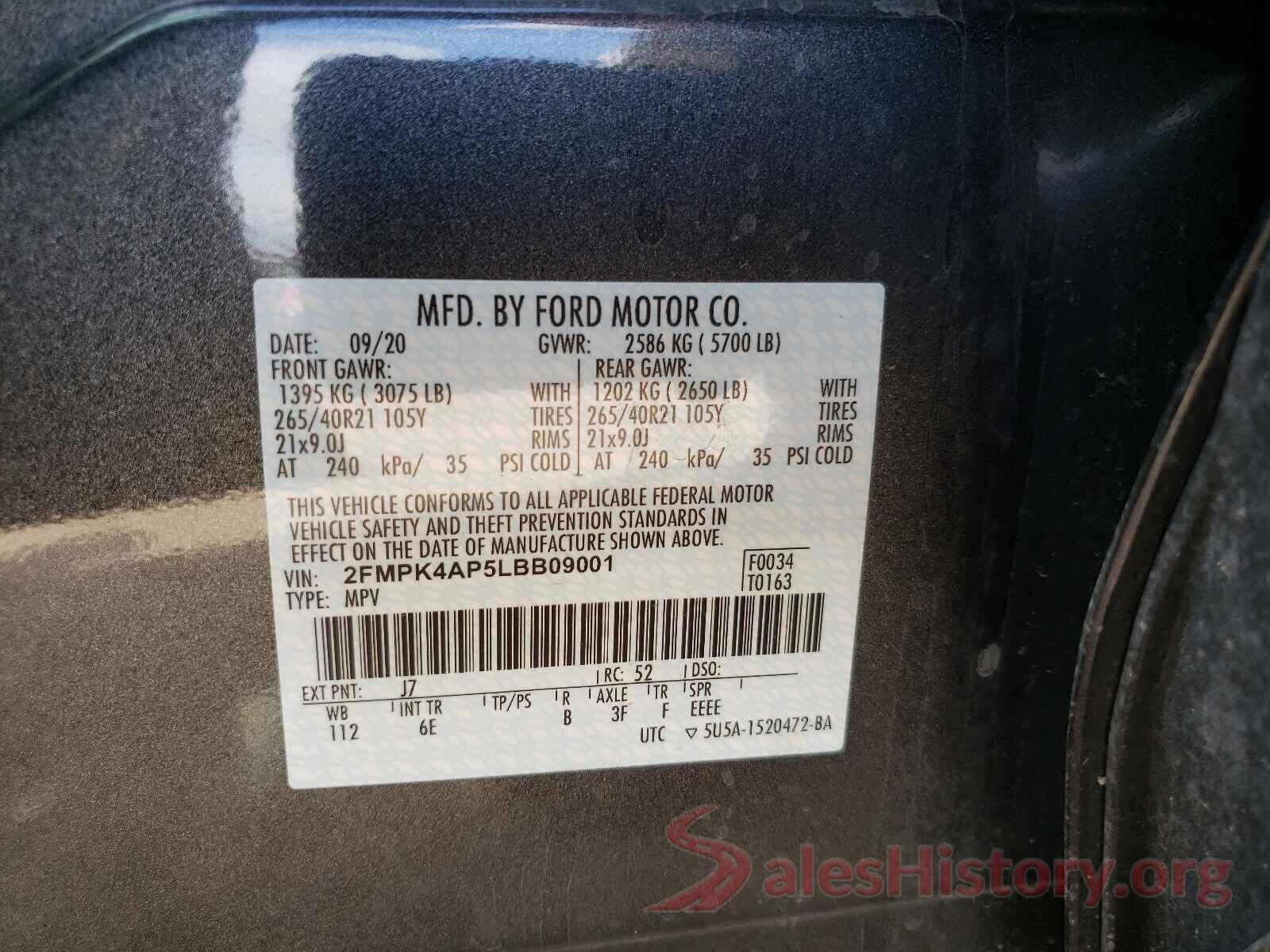 2FMPK4AP5LBB09001 2020 FORD EDGE