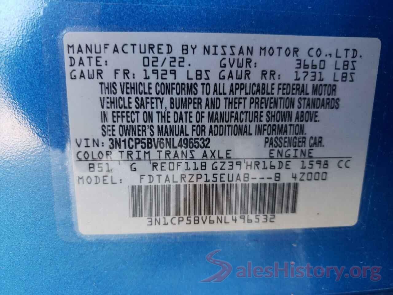 3N1CP5BV6NL496532 2022 NISSAN KICKS