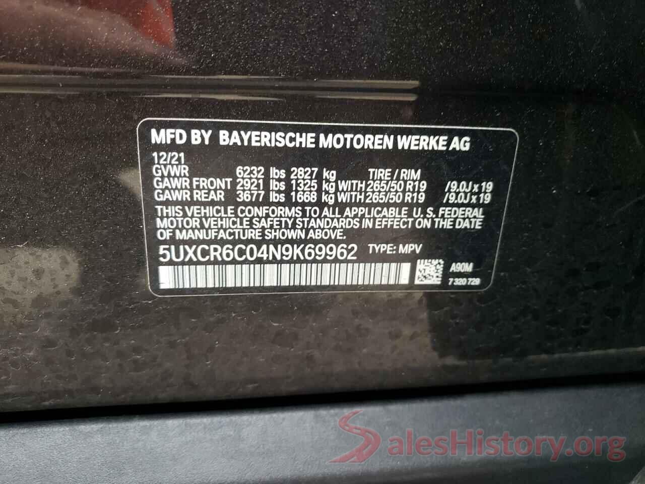 5UXCR6C04N9K69962 2022 BMW X5