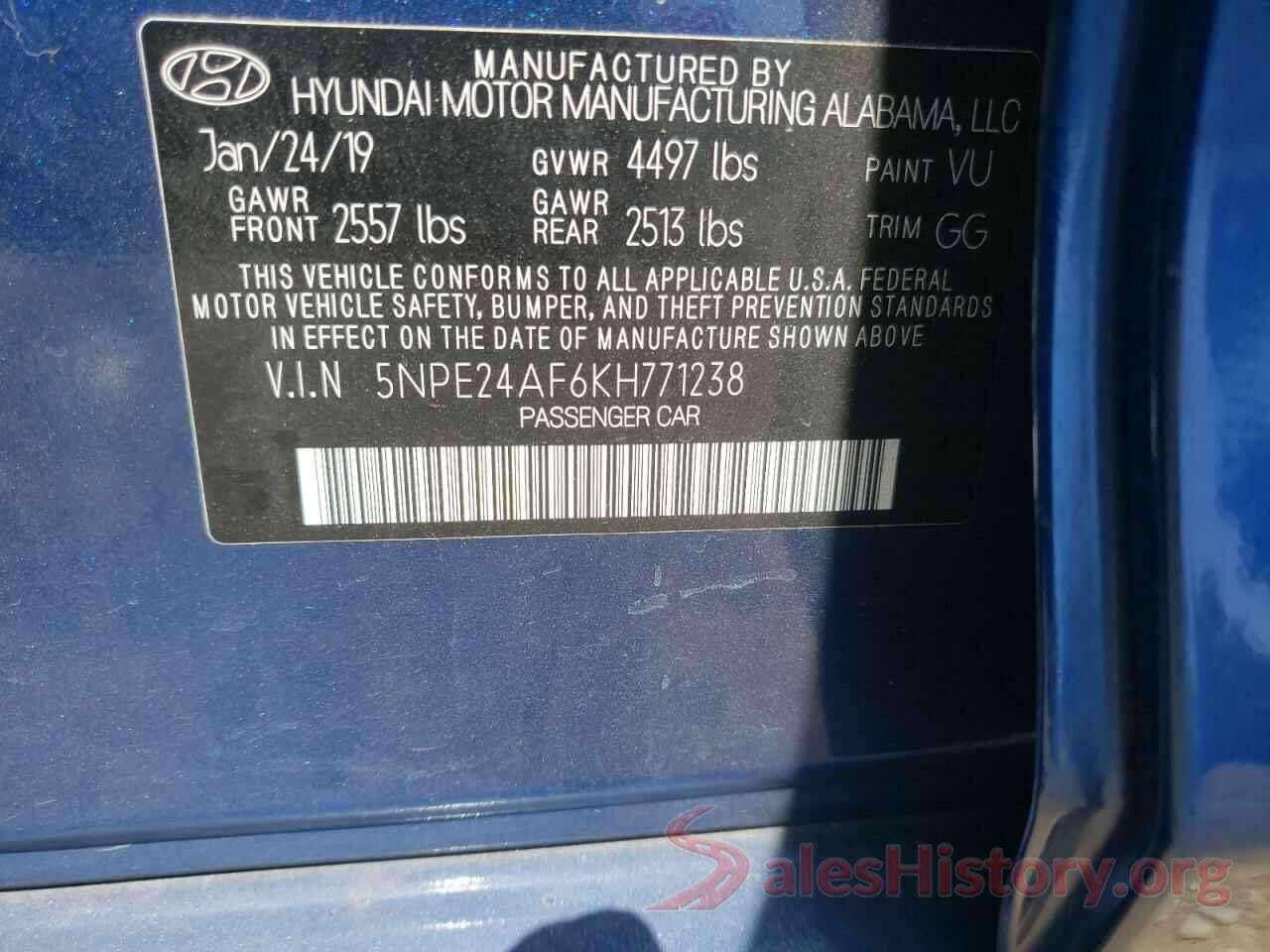 5NPE24AF6KH771238 2019 HYUNDAI SONATA