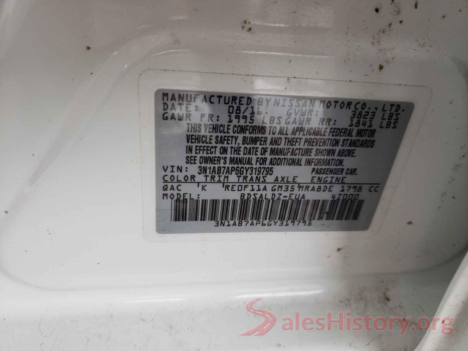 3N1AB7AP6GY319795 2016 NISSAN SENTRA