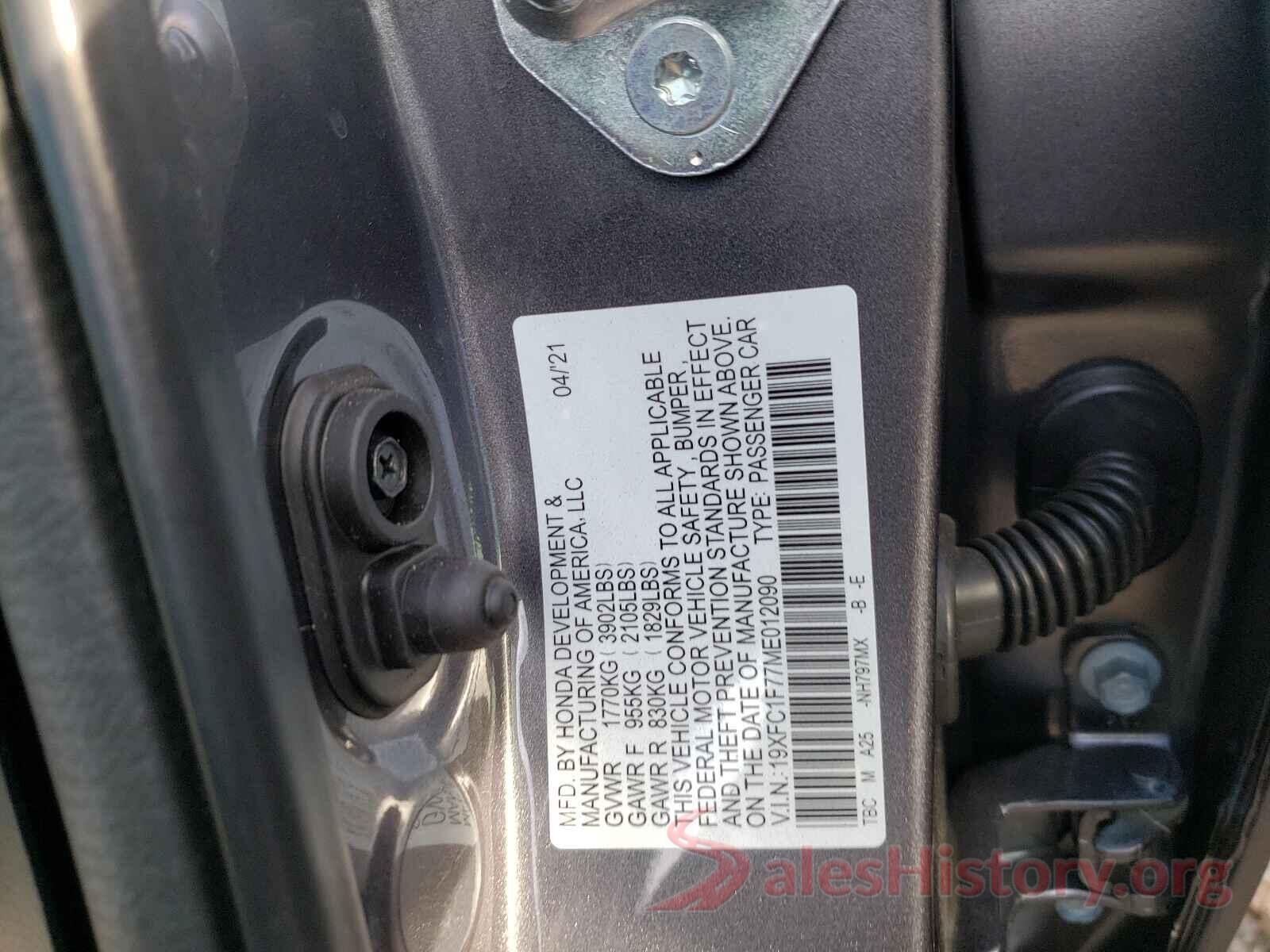 19XFC1F77ME012090 2021 HONDA CIVIC