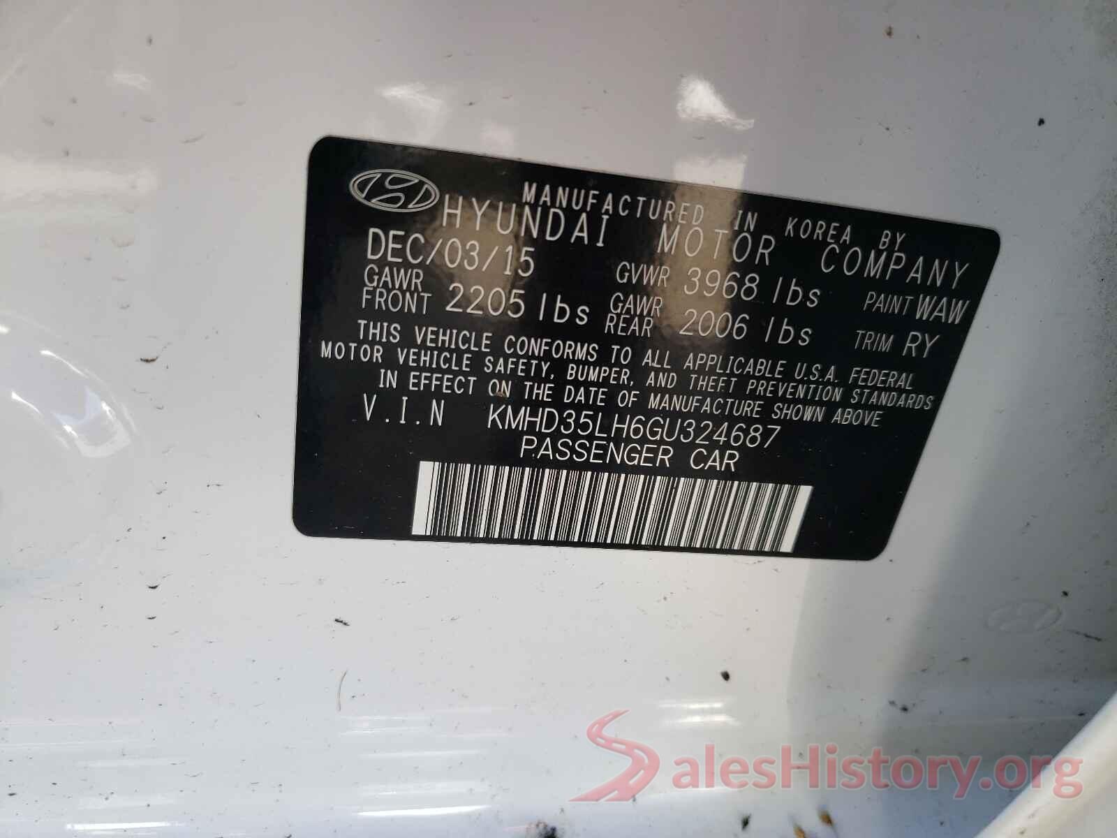 KMHD35LH6GU324687 2016 HYUNDAI ELANTRA