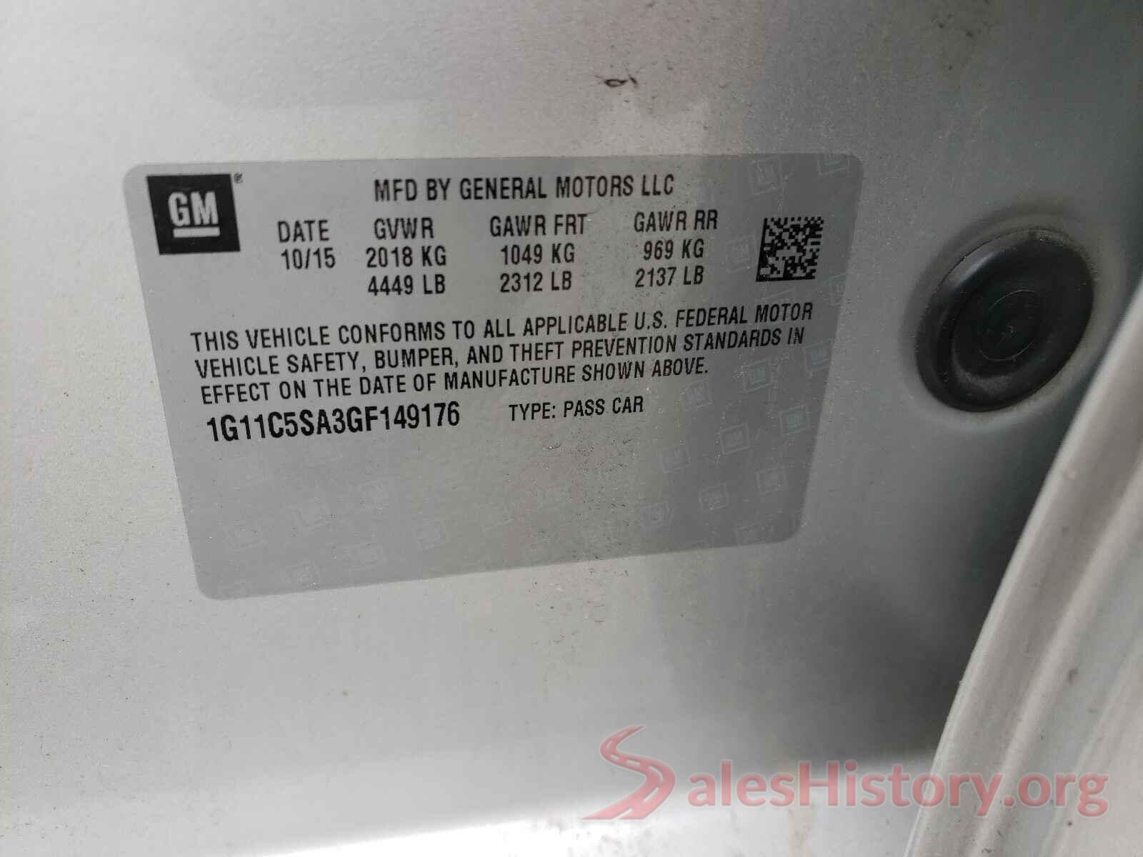 1G11C5SA3GF149176 2016 CHEVROLET MALIBU