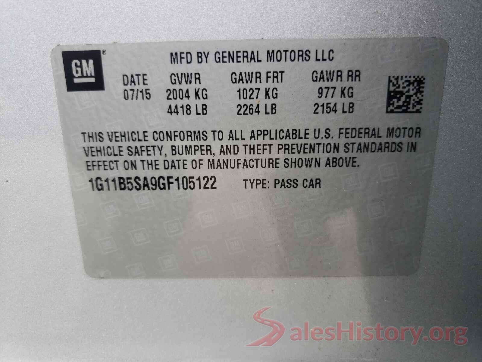 1G11B5SA9GF105122 2016 CHEVROLET MALIBU