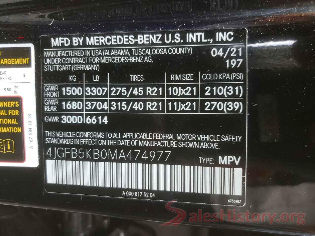 4JGFB5KB0MA474977 2021 MERCEDES-BENZ GLE-CLASS