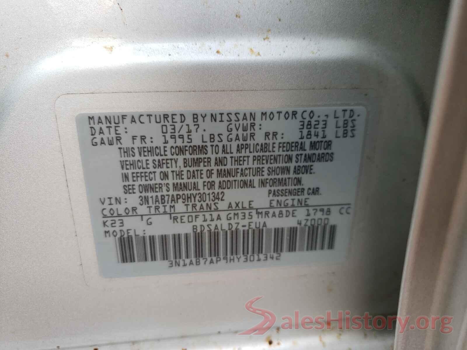 3N1AB7AP9HY301342 2017 NISSAN SENTRA