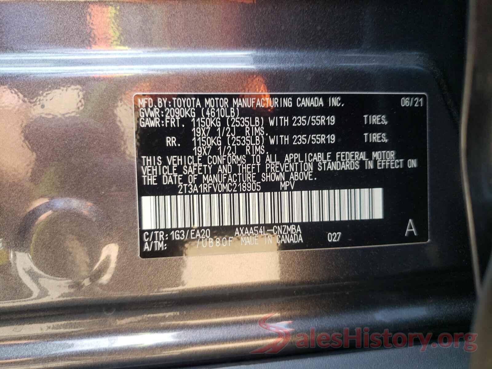 2T3A1RFV0MC218905 2021 TOYOTA RAV4