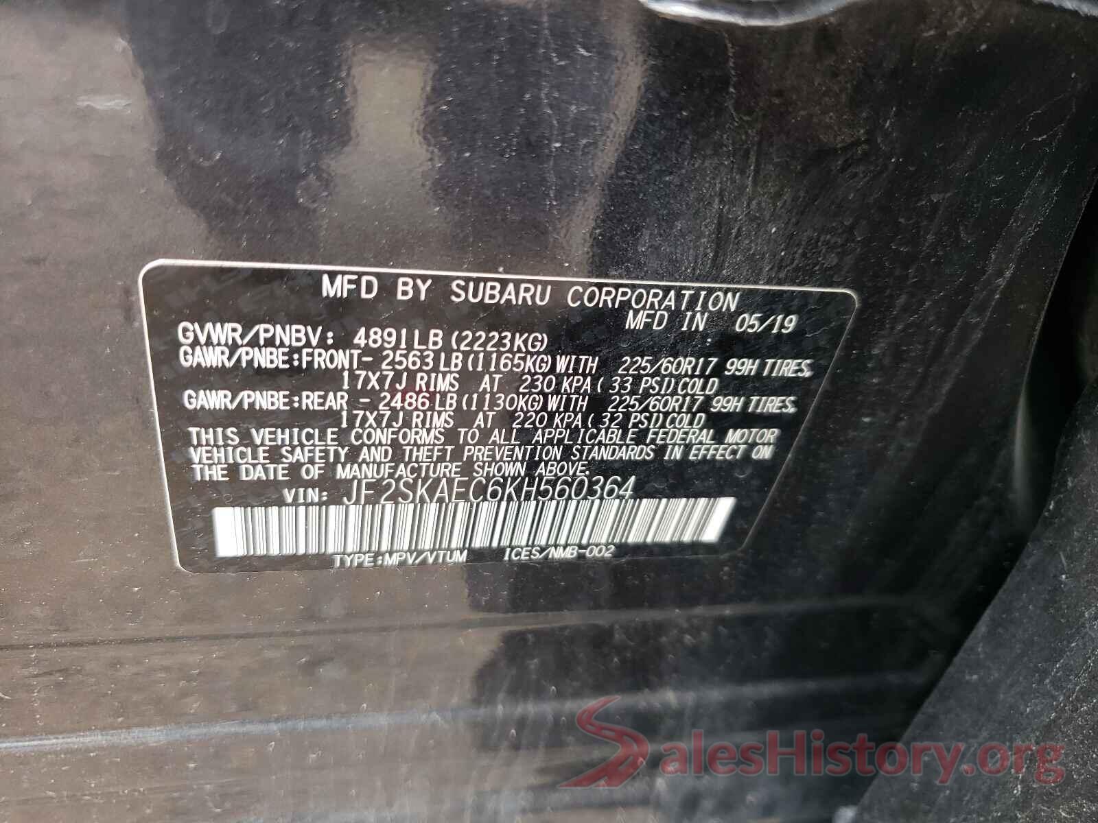 JF2SKAEC6KH560364 2019 SUBARU FORESTER