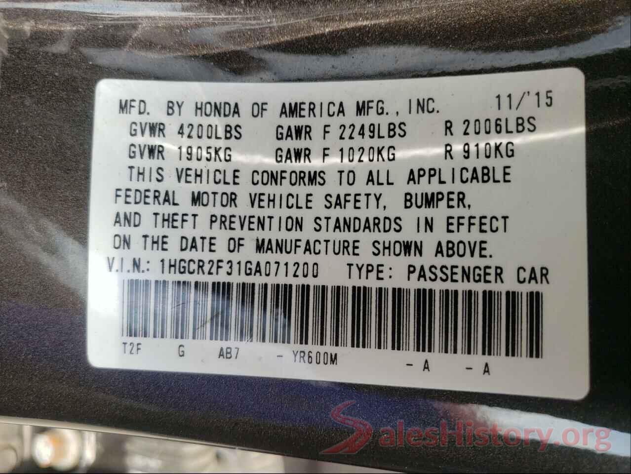 1HGCR2F31GA071200 2016 HONDA ACCORD