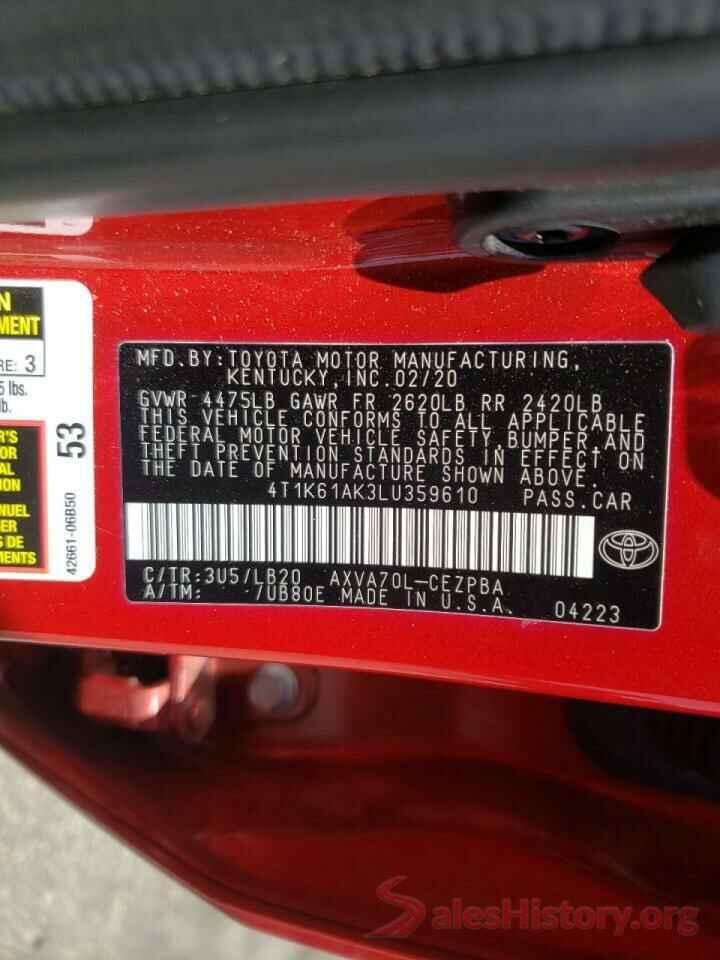 4T1K61AK3LU359610 2020 TOYOTA CAMRY