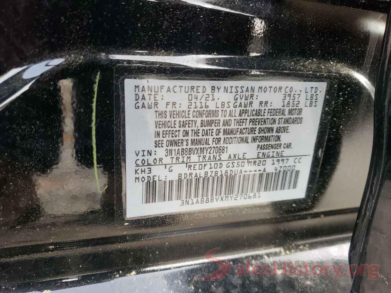 3N1AB8BVXMY270681 2021 NISSAN SENTRA